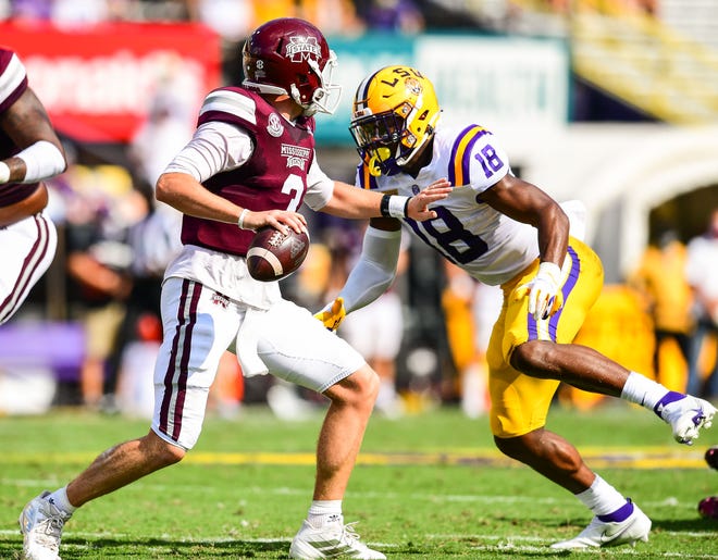 Mississippi St. Bulldogs play against the LSU Tigers during a game in Tiger Stadium in Baton Rouge, Louisiana on September 26, 2020. (Photo by: Gus Stark / LSU Athletics)