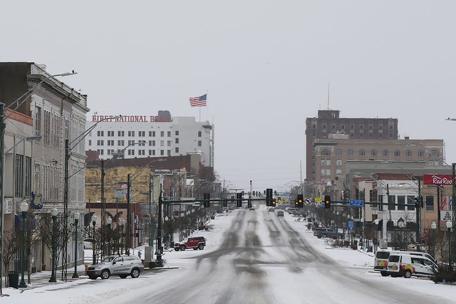 Garrison Avenue looking West, Sunday, Feb. 14, in Fort Smith after snow blanketed the area overnight.
