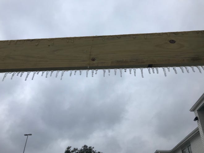 Icicles hang on a board on Feb. 15, 2021, in Lafayette.