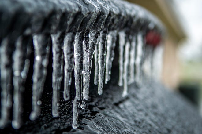 Icicles form on a vehicle in Maurice, Louisiana Monday, Feb. 15, 2021.