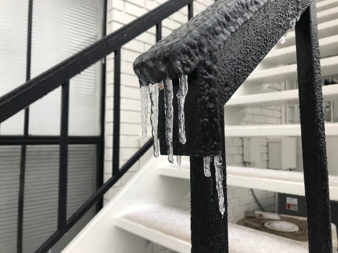 Icicles hang on a banister on Feb. 15, 2021, in Lafayette.