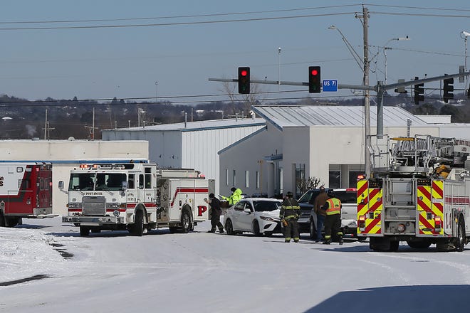 Fort Smith EMS and Fort Smith Fire Department at the scene of an accident, Tuesday, Feb. 16, at the intersection of US 271 and 71 in Fort Smith.