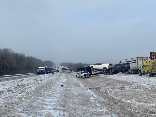 The Tennessee Highway Patrol said it was responding to five separate wrecks on a stretch of Interstate 40 westbound between mile markers 240 and 245 in Wilson County on Tuesday. Roads remained icy after a winter storm moved through Monday and overnight.