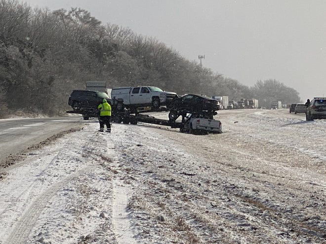 The Tennessee Highway Patrol said it was responding to five separate wrecks on a stretch of Interstate 40 westbound between mile markers 240 and 245 in Wilson County on Tuesday. Roads remained icy after a winter storm moved through Monday and overnight.